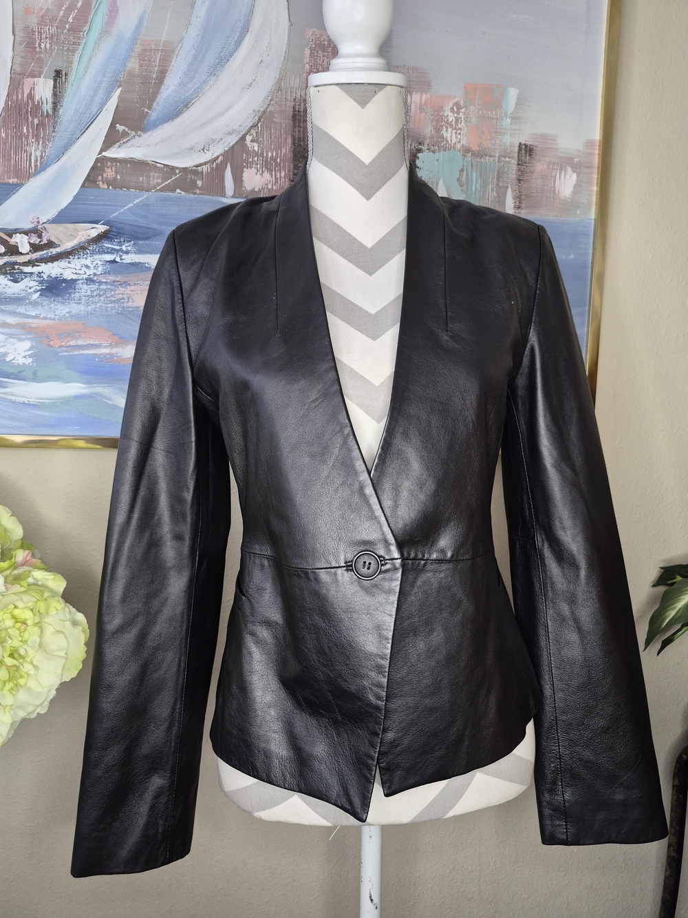 Victoria's Secret Black Leather Single-Button Blazer Jacket